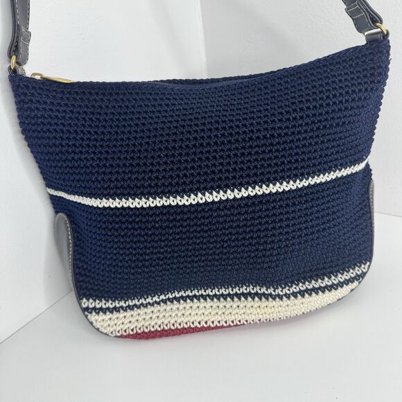 The Sak Women's Crochet Crossbody Bag Red White Blue Striped patriotic Charm - Picture 2 of 9